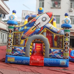 Outer Space Rocket Theme Jump House Moonwalk Inflatable Castle with Slide Combo