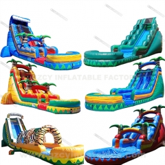Commercial backyard palm tree jumping bouncer marble tropical waterslide combo