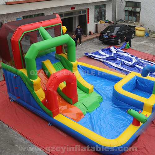 Customized inflatable bouncy castle water slide with pool