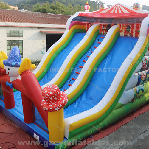 Clown theme inflatable playground inflatable jumping castle large double lane dry slide