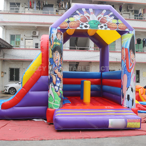 New design cartoon inflatable bouncer double slide bounce house combo