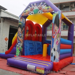 New design cartoon inflatable bouncer double slide bounce house combo