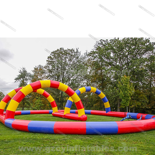 Giant rainbow inflatable kart race track