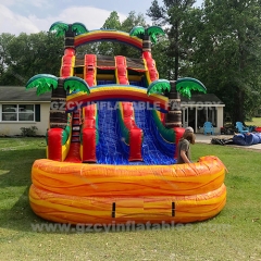 Red Water Slide Tropical Slide Backyard Palm Tree Inflatable Water Slide Pool