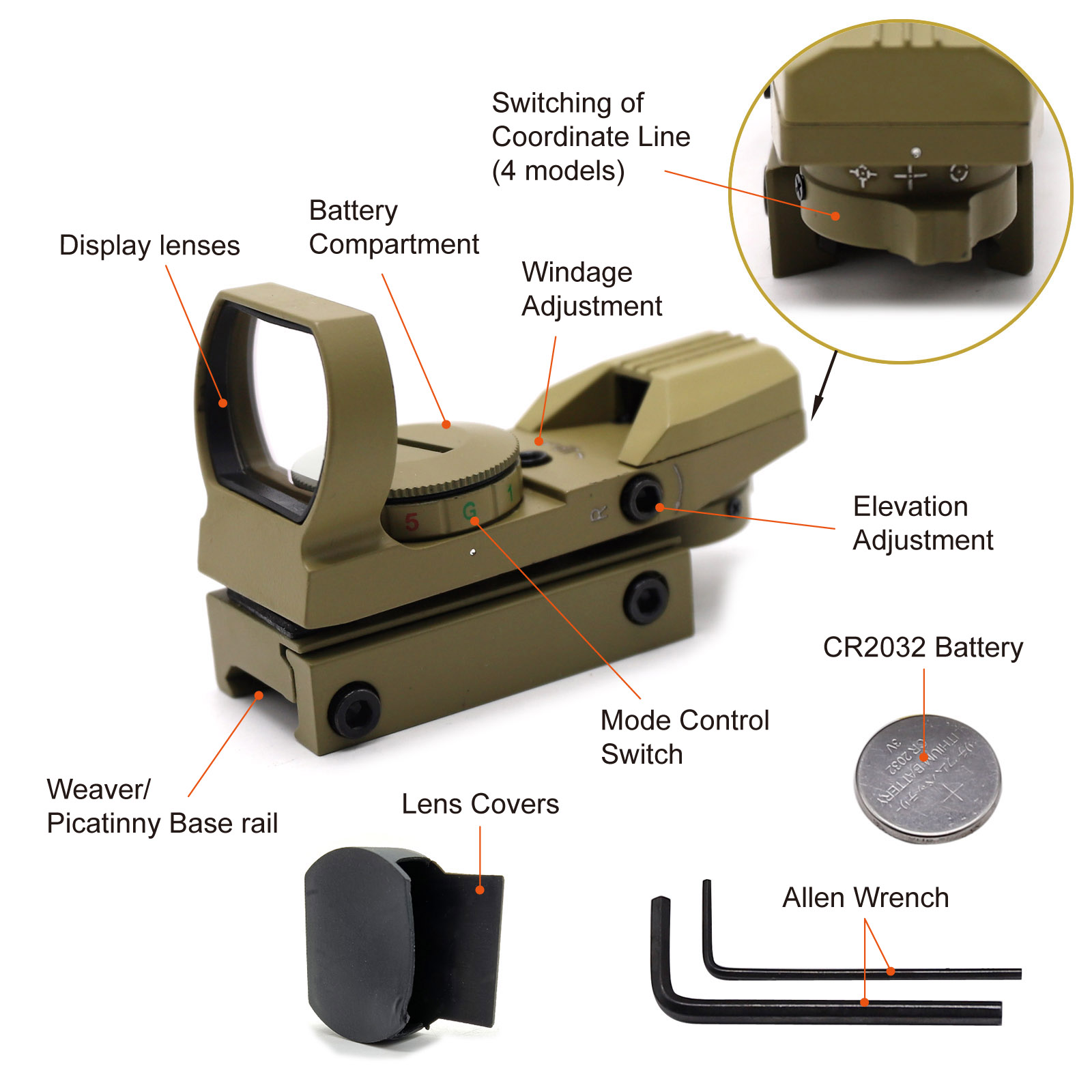 Holographic Reflex Red Green Dot Sight Scope with 4 Type Reticle For 20mm Rails