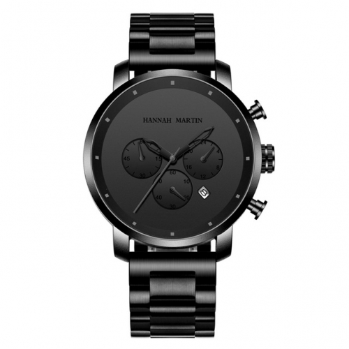 HANNAH MARTIN Stainless steel multi-function three-eye six-pin calendar watch for men