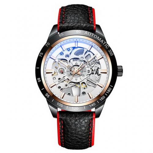 TEVISE high-grade hollow out dial leather band luminous waterproof automatic men's watch