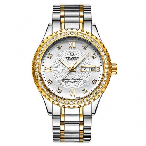 TEVISE luxury diamond inlaid dial luminous waterproof business automatic men's watch