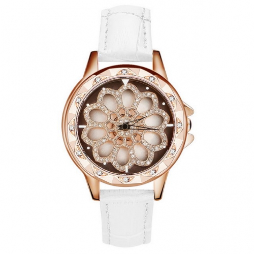 SANDA leather strap luxury diamond inlaid hollowed rotatable dial waterproof quartz ladies watch