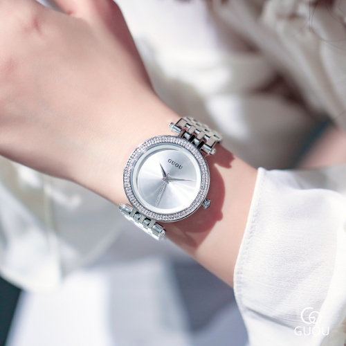 GUOU Simple Fashion Trend Diamond-Encrusted Ladies Watch Quartz Watch