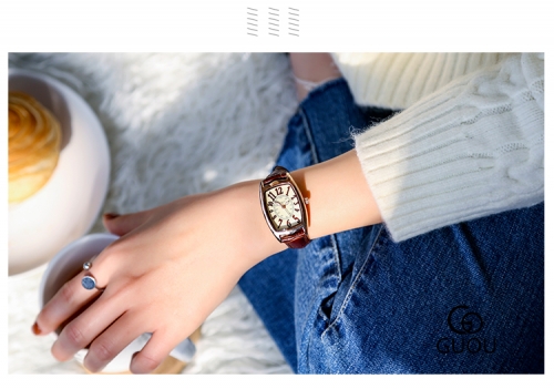 GUOU Fashion Women'S Quartz Watch Retro Rectangular Small Women'S Watch Waterproof Leather Women'S Watch