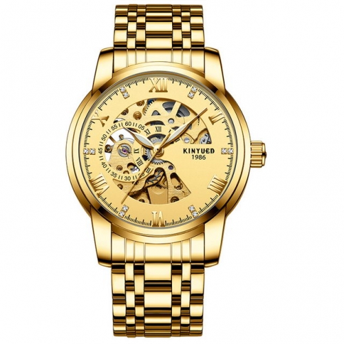 KINYUED Diamond Inlaid Hollowed Dial Luminous Business Exquisite Waterproof Men's Automatic Watch