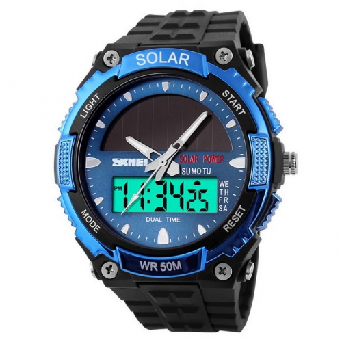 SKMEI Solar Energy Outdoor Sport Dial Multi-function Silica Gel Band Waterproof Electronic Men's Watch