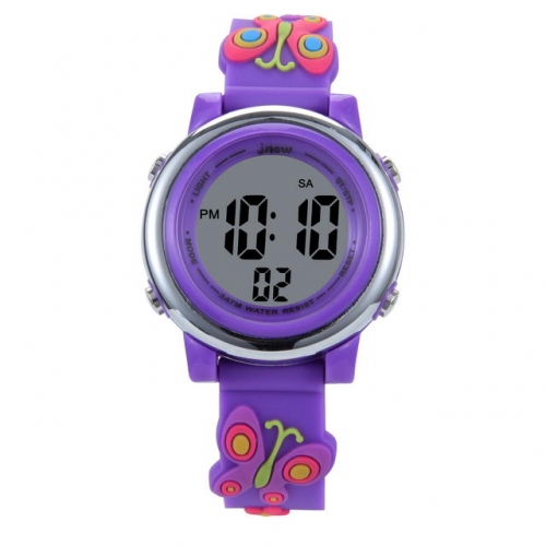 JNEW Lovely Butterfly Stereo Pattern Band Colorful Led Luminous Waterproof Children's Gift Electronic kids Watch
