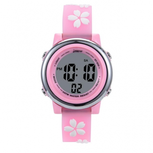 JNEW Girlish Pink Sakura Pattern Band Colorful Led Luminous Waterproof Children's Gift Electronic kids Watch