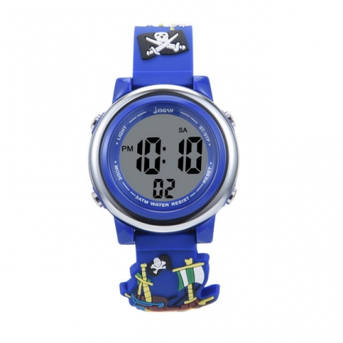 JNEW Cool Stereo Pirate Boat Pattern Band Colorful Led Luminous Waterproof Children's Gift Electronic kids Watch