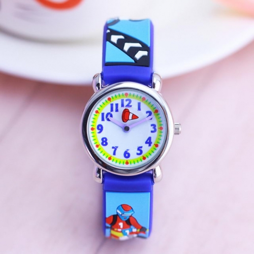WL Motorcyclist 3D Stereo PVC Band Alloy Dial Personality Cartoon Second Pointer Waterproof Quartz Kids Watch