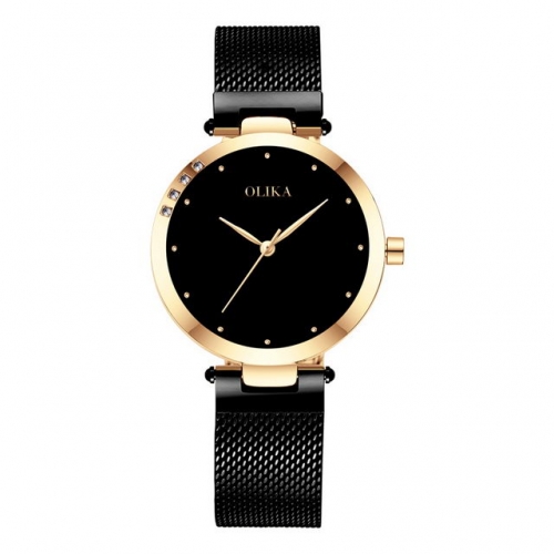 OLIKA Exquisite Simplicity Diamond Inlaid Dial High-grade Versatile Mesh Band Waterproof Quartz Ladies Watch