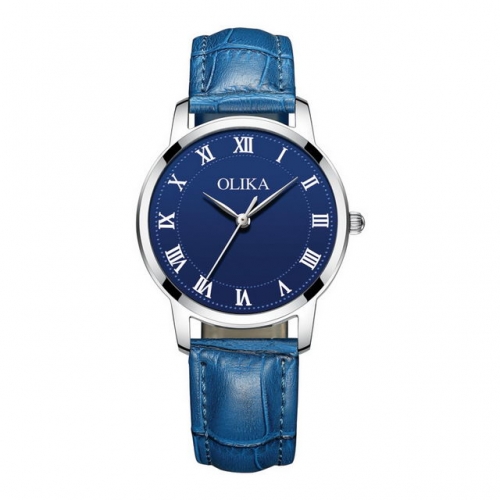 OLIKA Retro Classical Roman Scale Dial Versatile Casual Leather Strap Waterproof Quartz Lovers Watch