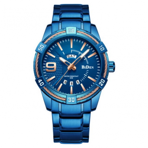 BIDEN Blue Series Fashion Textured Dial Casual Versatile Calendar Luminous Waterproof Quartz Men's Watch