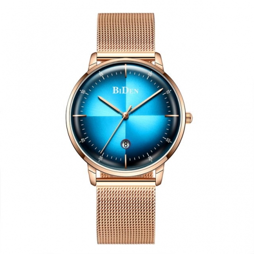 BIDEN Gradient Color Simplicity Dial Waterproof Calendar Casual Mesh Strap Quartz Men's Watch