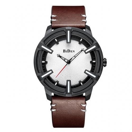 BIDEN Simplicity Frosting Textured Dial Hot Sale Luminous Waterproof Leather Strap Quartz Men's Watch