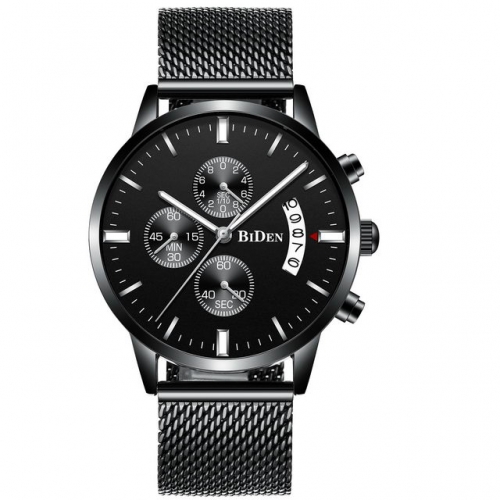 BIDEN Multi-function Business Sport Casual Mesh Band Three Small Pins Luminous Waterproof Quartz Men's Watch