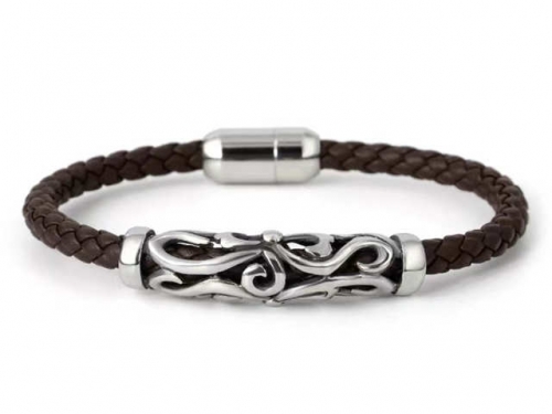BC Jewelry Wholesale Leather Bracelet Stainless Steel And Leather Bracelet Jewelry SJ85B3026