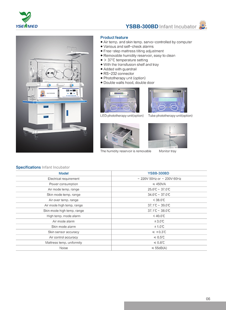 YSBB-300BD Incubateur Incubateur médical pour bébés