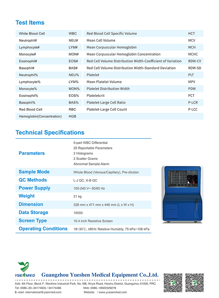 YSTE5000A 5-Part Automatic Hematology Analyzer