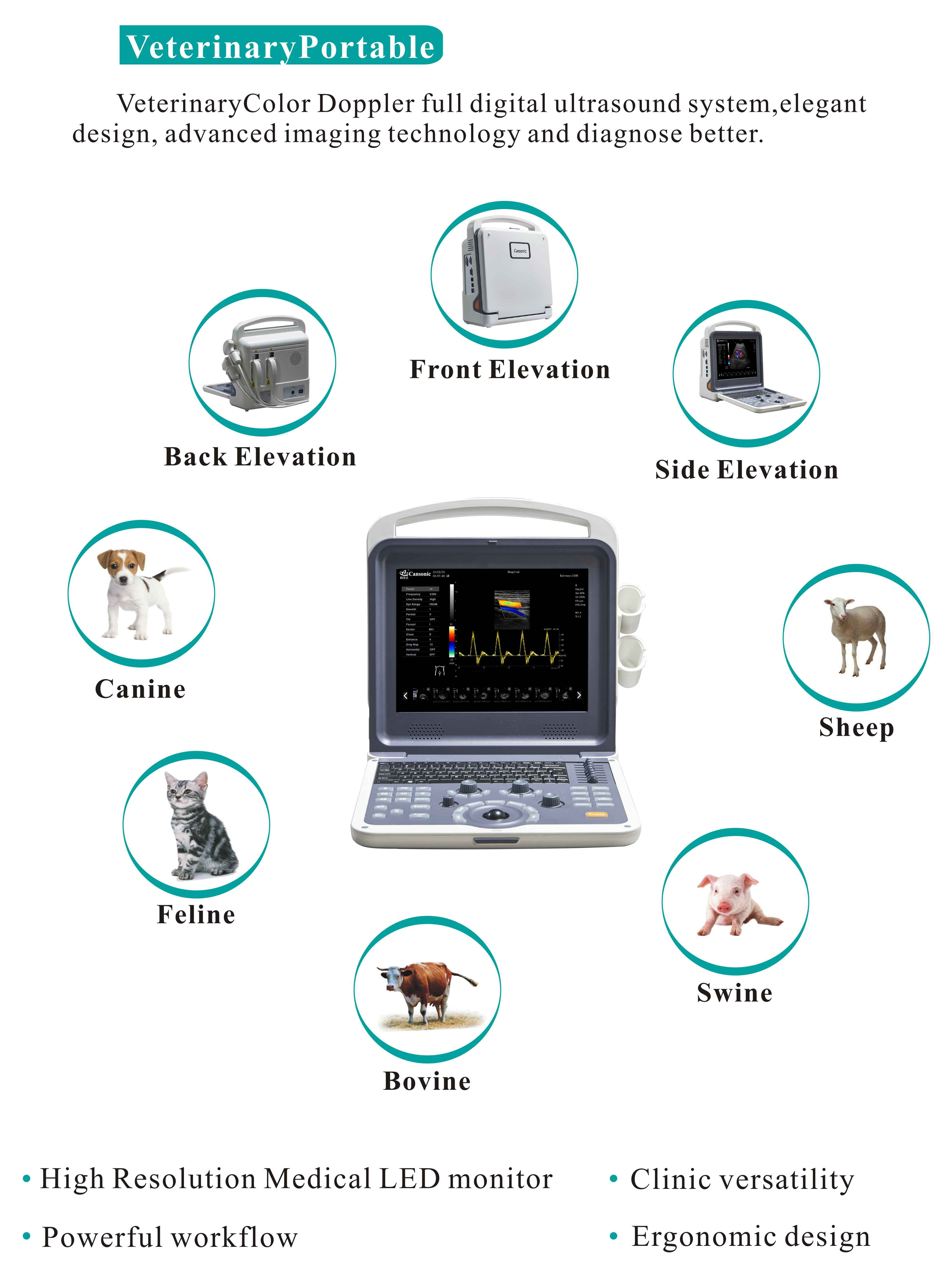 Veterinary Portable color doppler ultrasound YSB-K2000V