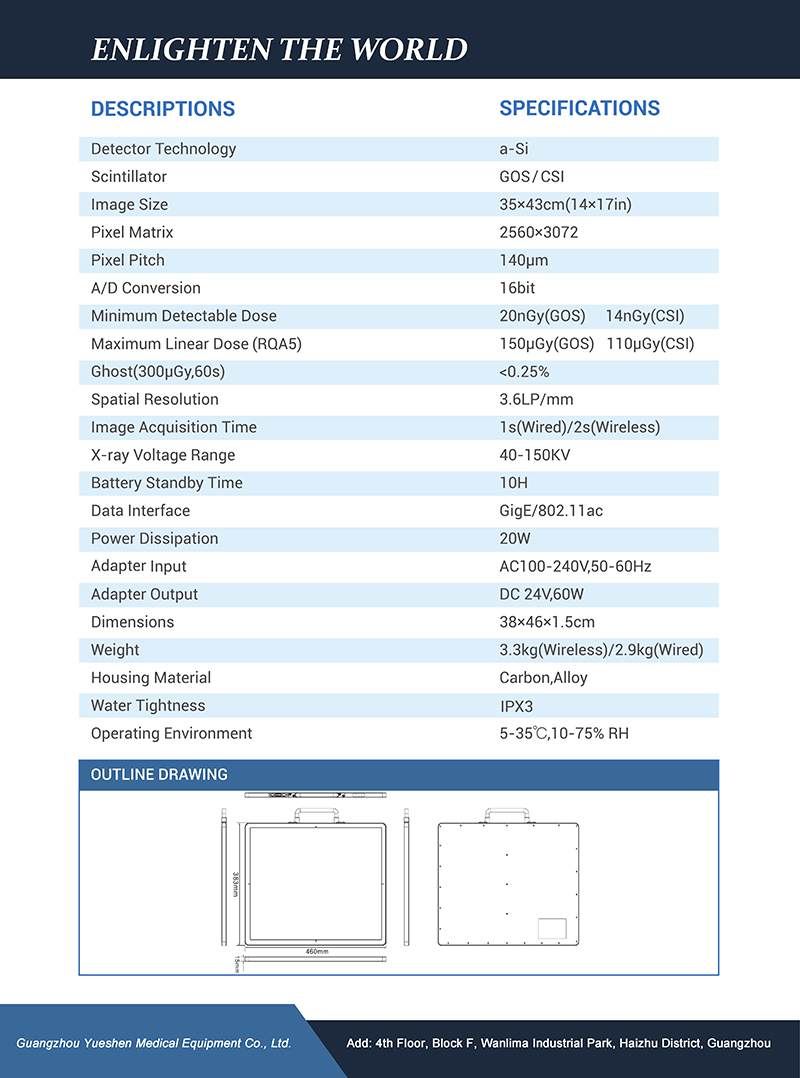 Wired and Wireless Flat Panel Detector YSFPD3543A  