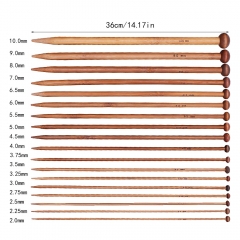 40CM 18 Pairs 2.0-10.0mm Single Point Knitting Needles Bamboo Knitting Needles