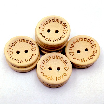 100pcs Wood Handmade Buttons Love Round Craft Decor 2 Holes Wooden Sewing Buttons (15-20-25mm)