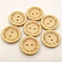 100pcs Wood Handmade Buttons Love Round Craft Decor 2 Holes Wooden Sewing Buttons (15-20-25mm)