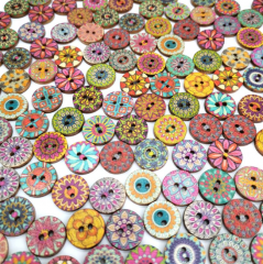 Wood Buttons, Vintage Wood Buttons with 2 Holes for DIY Sewing Craft Decorative button Mixed Random Flower Painting