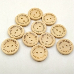 100pcs Wood Handmade Buttons Love Round Craft Decor 2 Holes Wooden Sewing Buttons (15-20-25mm)