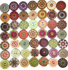 Wood Buttons, Vintage Wood Buttons with 2 Holes for DIY Sewing Craft Decorative button Mixed Random Flower Painting