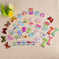 2 holes animal shapes pattern 100pcs/set wooden buttons for children manual button ornaments clothes DIY decorating