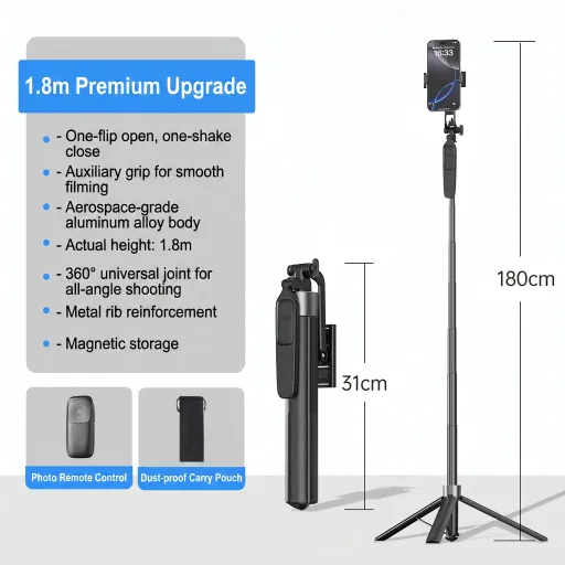 USD 17.99 Premium Selfie Stick Tripod Capture Every Angle, Create Every Story by yourself!