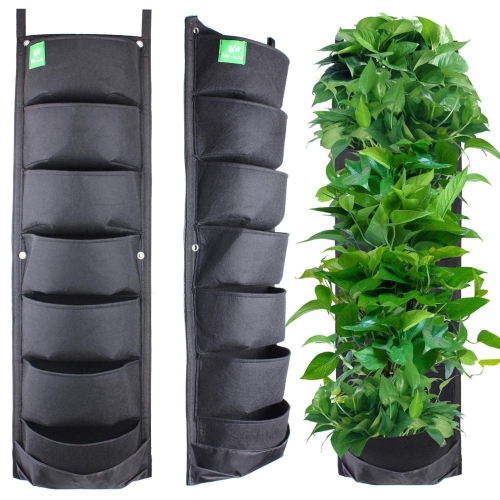 Green/Black New Upgraded Deeper and Bigger 7 Pocket Hanging Vertical Garden Wall Planter for Yard Garden Home Decoration