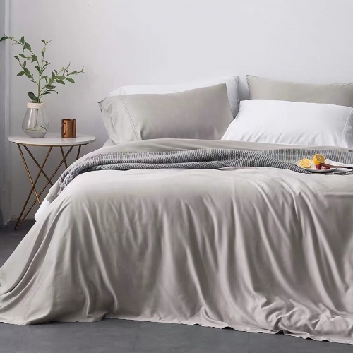 100% Bamboo Sheets Set Queen Grey - Cooling Bamboo Bed Sheets for Queen Size Bed with Deep Pocket 4PCs Super Soft