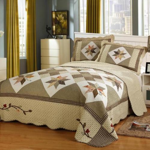 Patchwork Reversible Queen Cotton Quilt Bedspread Set