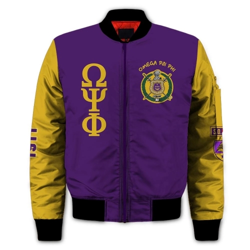 OEM Custom LOGO Outdoor Omegaa Psi Phi Fraternity with cotton Bomber jacket  digital printing men's clothing