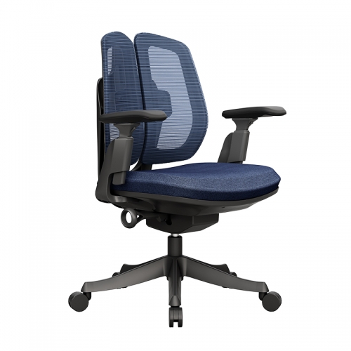 Double Fan Back Frame Mesh and PU Mid-Back Office Chair