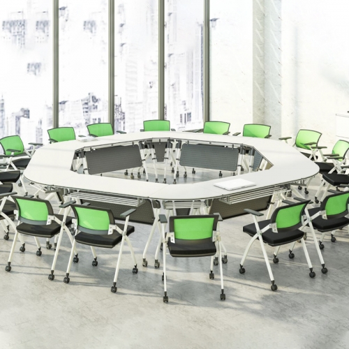 Flip Top Convertible to Workstations Meeting Desks Trapezoidal Training Seminar Tables