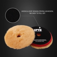 SPTA 100% Brown Wool Polishing Pad RO/DA Buffing Pad with Foam Layer for Car Detailing