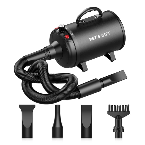PET'S GIFT Dog-Hair-Dryer, 5.2HP/ 3800W High Velocity Pet Blow Dryer with Heater for Grooming, Speed Temperature Adjustable Dog Blower Grooming Dryer with 4 Nozzles