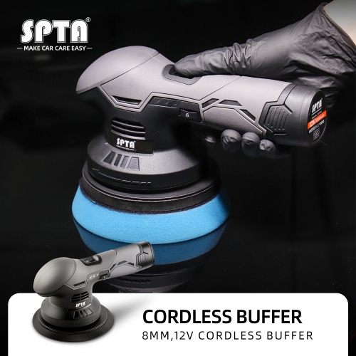 SPTA 12V Cordless Buffer Polisher 8mm DA Polisher with 2pcs Battery Variable Speed Polisher for waxing