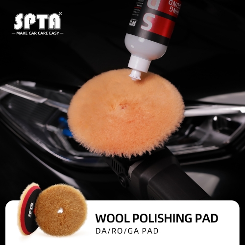 SPTA 100% Brown Wool Polishing Pad RO/DA Buffing Pad with Foam Layer for Car Detailing